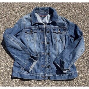 Vintage Tommy Hilfiger Denim Jacket Blue Women's Size Large Trucker Jean Jacket